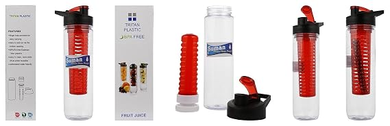 SUMAN Tritan Infuser Bottle,Clear, Combo of 2