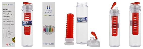SUMAN Tritan Infuser Bottle,Clear, Combo of 2