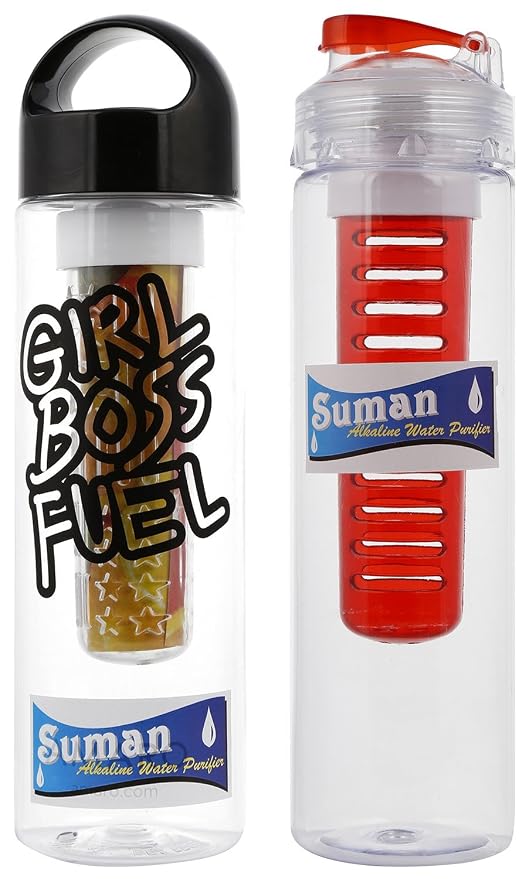 SUMAN Tritan Infuser Bottle, Clear, Combo of 2